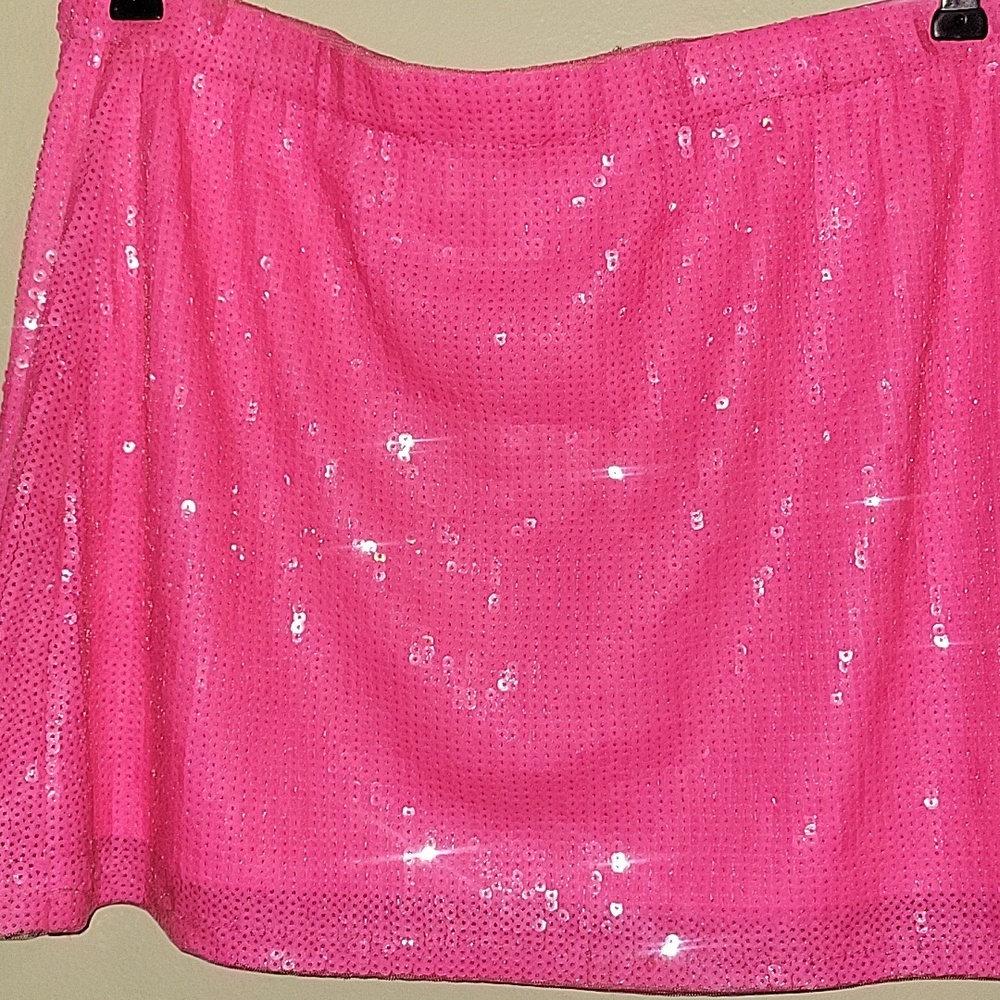 High-Shine Sequin Pink Mini Skirt - Picture 2 of 5